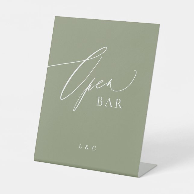 Signe De Table Sage Green Calligraphy Mariage Open Bar (Recto)