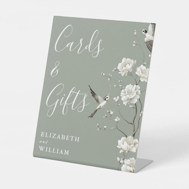 Signe De Table Sage Green Chinoiserie Cartes Et Cadeaux Mariage (Recto)