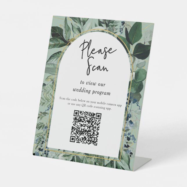 Signe De Table Sage Green, code QR programmes de mariage verdure (Recto)