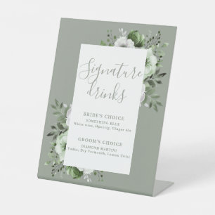 Signe De Table Sage Green Élégant Moderne Signature Florale Boiss