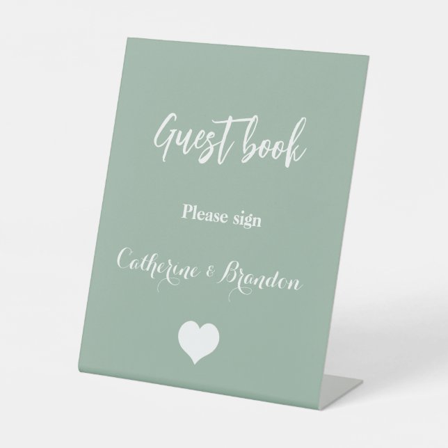 Signe De Table Sage Green Elegant Signature Script Livre d'invité (Recto)