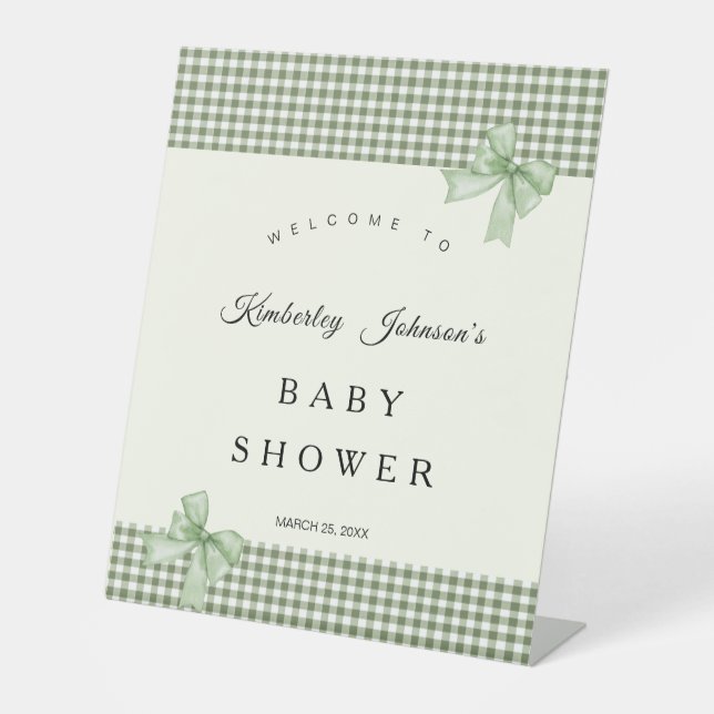 Signe De Table Sage Green En vichy Baby shower Invitation et vach (Recto)