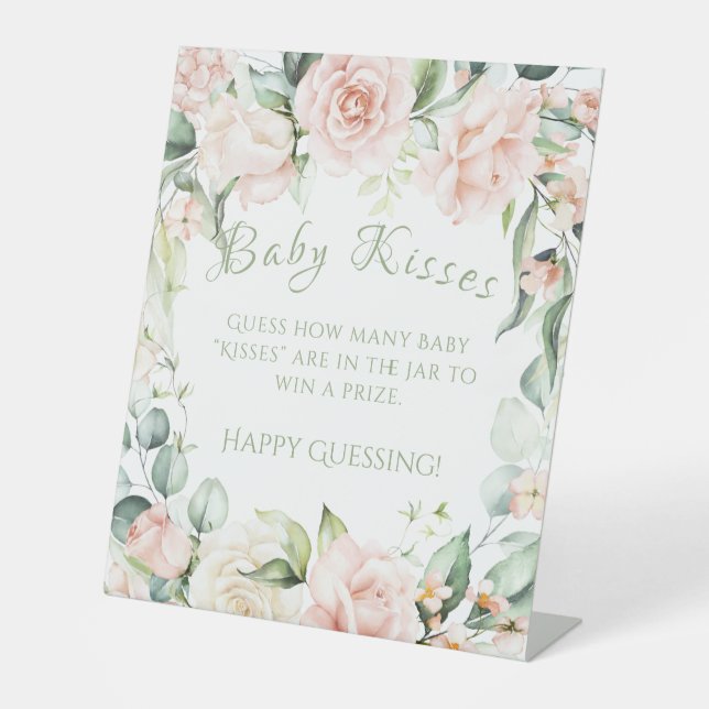 Signe De Table Sage Green Floral Baby shower Baby Kisses Jeu (Recto)