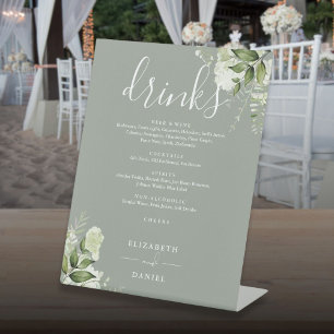 Signe De Table Sage Green Floral Greenery Mariage Boissons Menu