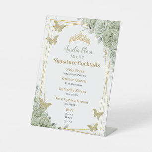 Signe De Table Sage Green Floral Quinceanera Bar Cocktail Menu