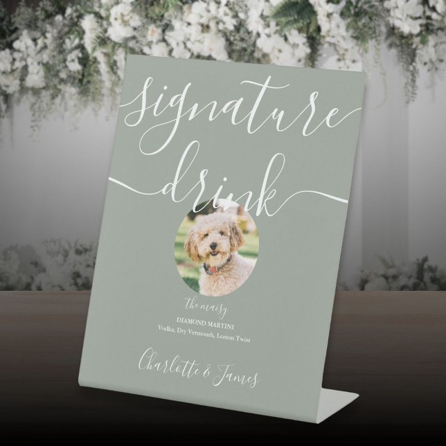 Signe De Table Sage Green Mariage Signature de animal de compagni (Sage Green Wedding Pet Signature Drink Pedestal Sign)
