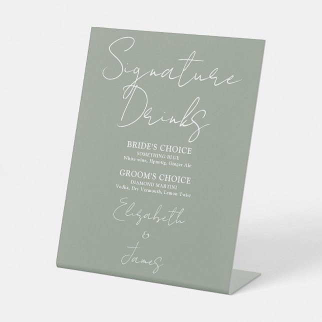 Signe De Table Sage Green Minimalist Script Signature Boissons (Recto)