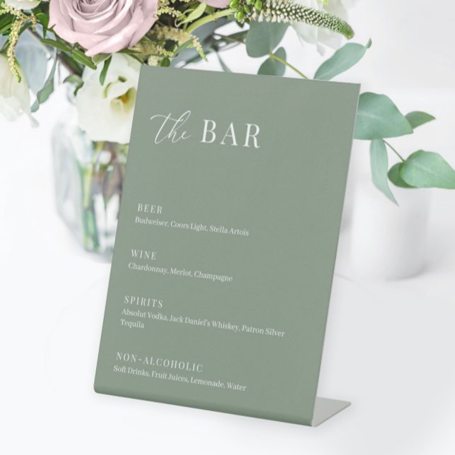 Signe De Table Sage Green Moderne Mariage Élégant Le Bar Menu (Créateur téléchargé)