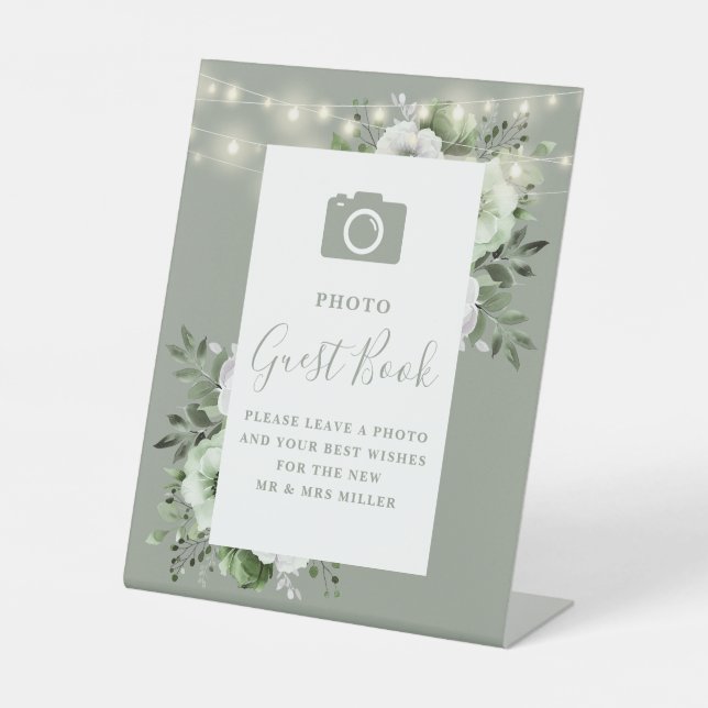 Signe De Table Sage Green Rustic Floral Photo Mariage du livre d' (Recto)