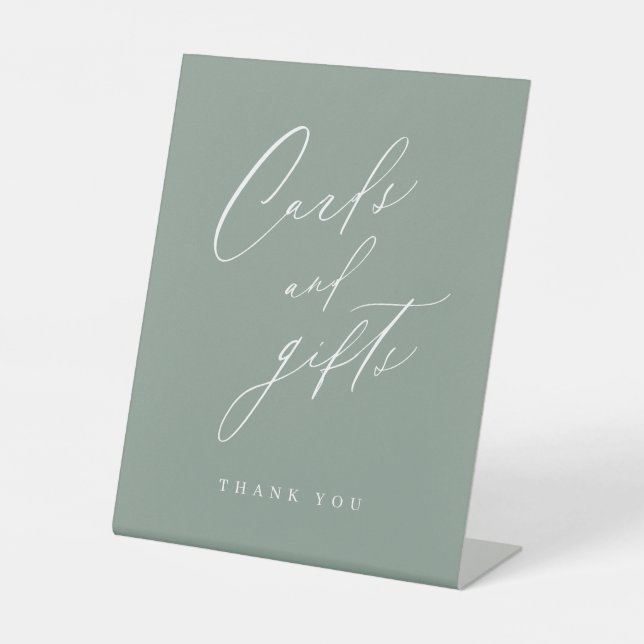 Signe De Table Sage green script moderne cartes mariages et cadea (Recto)