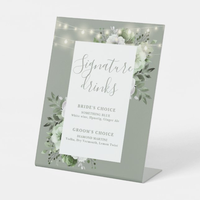 Signe De Table Sage Green String Lights Floral Signature Boissons (Recto)