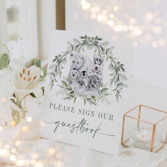 Signe De Table Sage Green Vacances d'hiver Animaux artistiques Li (Créateur téléchargé)