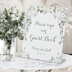 Signe De Table Sage Green White Peony Signer Notre Livre D'Invité