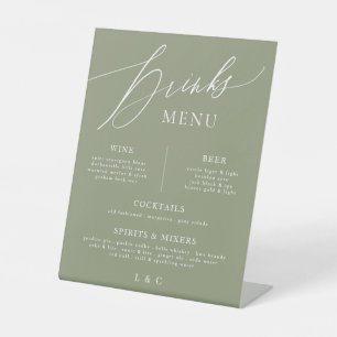 Signe De Table Sage White Calligraphy Mariage Bar Drink Menu