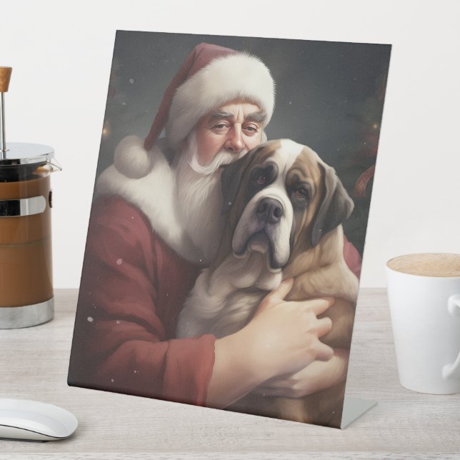 Signe De Table Saint Bernard avec le Père Noël Festif Noël (In SItu)