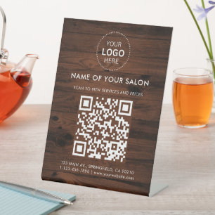 Signe De Table Salon en bois couleur Business QR Code et logo