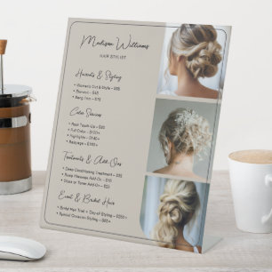 Signe De Table Salon Hair Stylo Services Liste des prix Beige