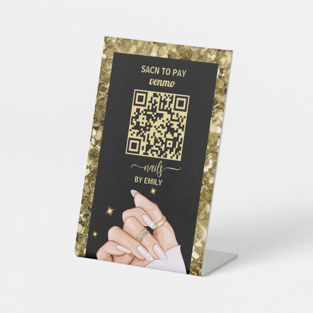 Signe De Table Salon Nail Venmo QR Code paiement | Analyser pour  (Recto)