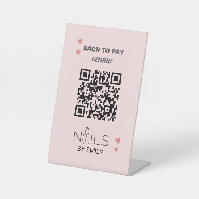 Signe De Table Salon Nail Venmo QR Code paiement | Analyser pour  (Recto)