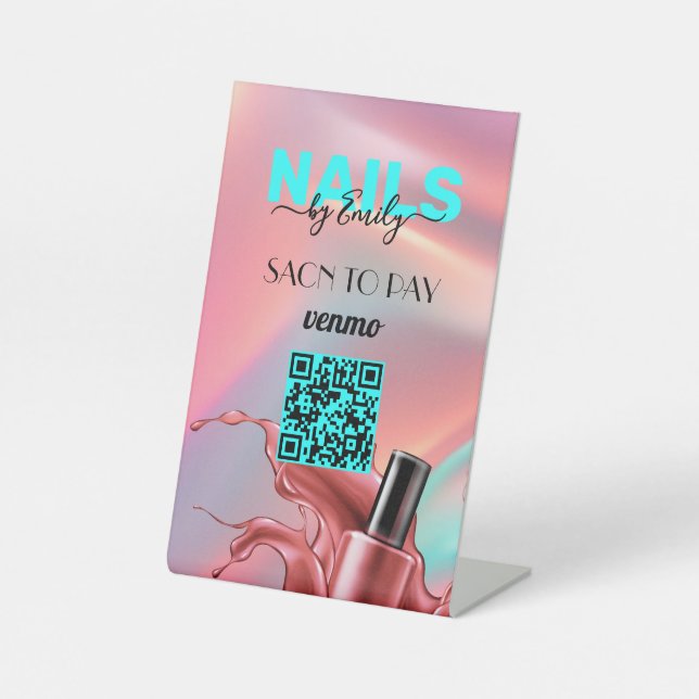 Signe De Table Salon Nail Venmo QR Code paiement | Analyser pour  (Recto)