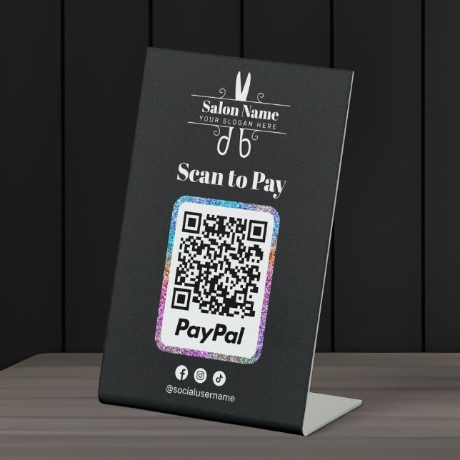 Signe De Table Salon Pailleté Moderne Scan pour Payer Code Qr Pay (Créateur téléchargé)