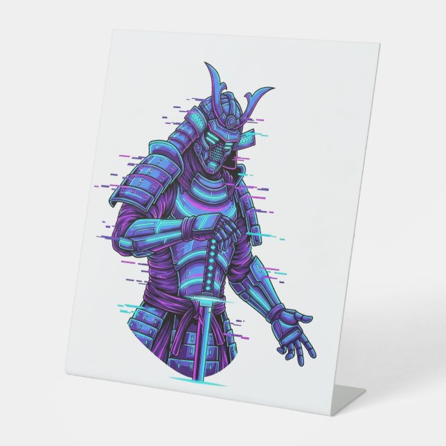 Signe De Table Samouraï Cyberpunk dans une Lueur Néon (Recto)