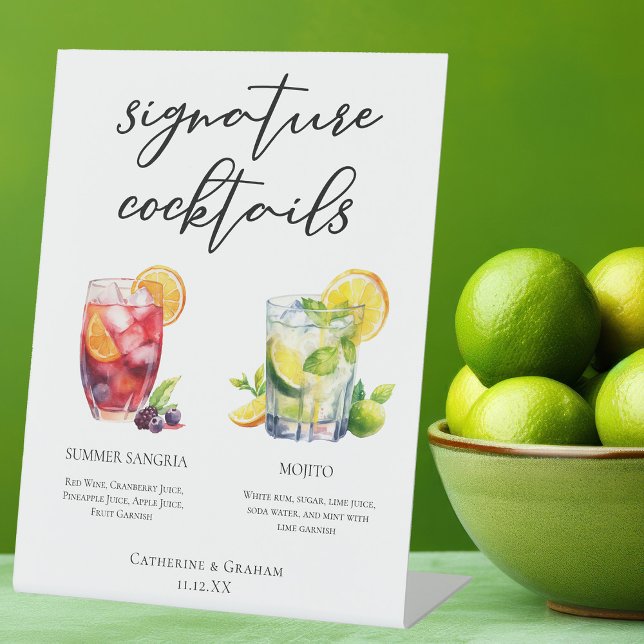 Signe De Table Sangria Mojito Signature Cocktails Menu Personnali (Créateur téléchargé)