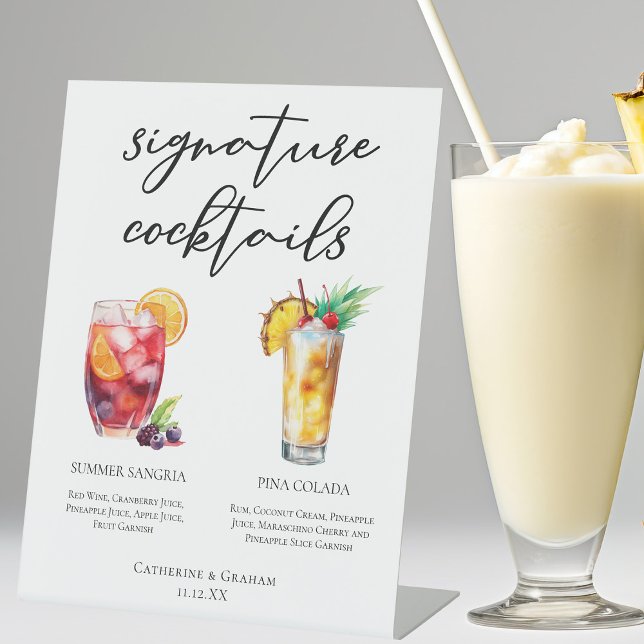 Signe De Table Sangria Pina Colada Signature Cocktails Menu (Créateur téléchargé)