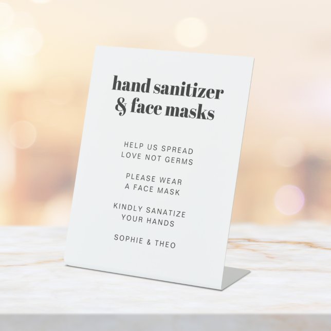 Signe De Table Sanitizer et masques faciaux | Moderne Mariage rét (Créateur téléchargé)