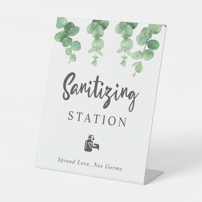 Signe De Table Sanitizing Station Eucalyptus Mariage Botanique (Recto)