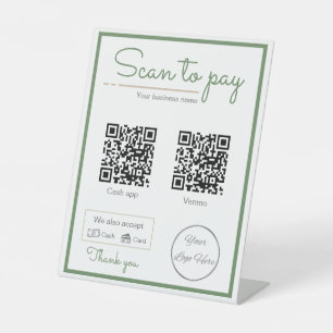 Signe De Table Sauge naturel vert 2 qr code business scan à payer