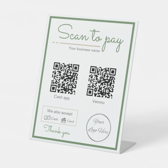 Signe De Table Sauge naturel vert 2 qr code business scan à payer (Recto)