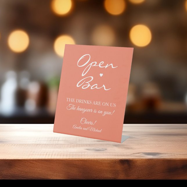 Signe De Table Saumon Signature Script Open Bar Mariage (Créateur téléchargé)