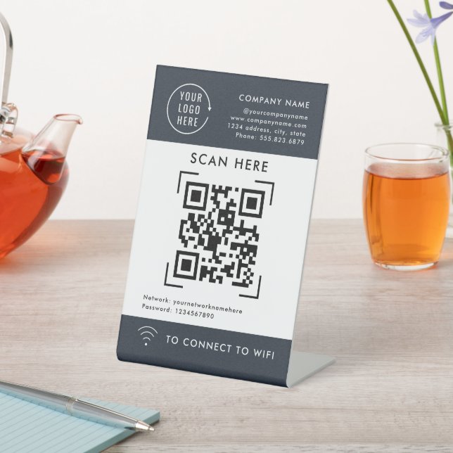 Signe De Table Scan de code QR Wifi | Logo d'entreprise sans cont (In SItu)