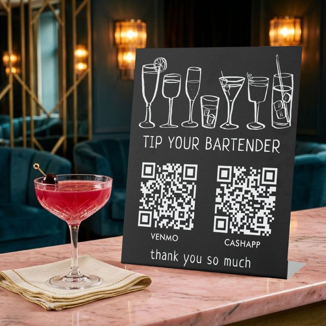 Signe De Table SCAN POUR PAYER CODES QR Cocktails Barman Pot à po (SCAN TO PAY QR CODES Cocktails Bartender Tip Jar CUSTOM Pedestal Sign
)