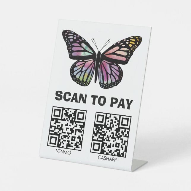 Signe De Table SCAN POUR PAYER CODES QR Papillon Aquarelle Person (Recto)