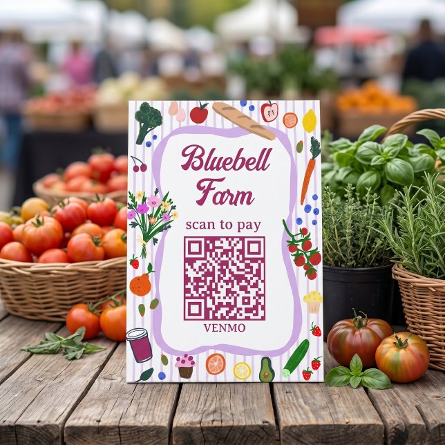 Signe De Table SCAN POUR PAYER QR Marché des agriculteurs Stand d (SCAN TO PAY QR Farmers Market Farm Stand Hand-drawn Cute CUSTOM Pedestal Sign
)
