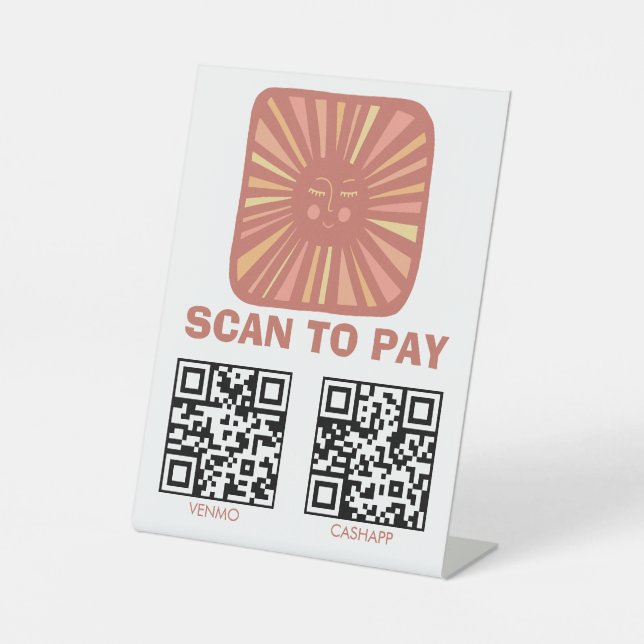 Signe De Table SCAN POUR PAYER QR Soleil Brillant Rose Mignon Cha (Recto)