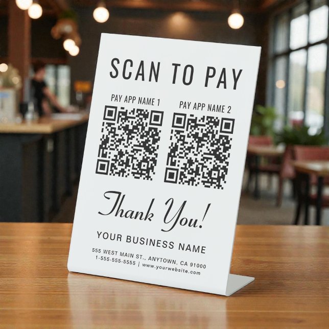 Signe De Table Scan to Pay 2 QR Codes Tabletop (Scan to Pay 2 QR Codes Tabletop Pedestal Sign)
