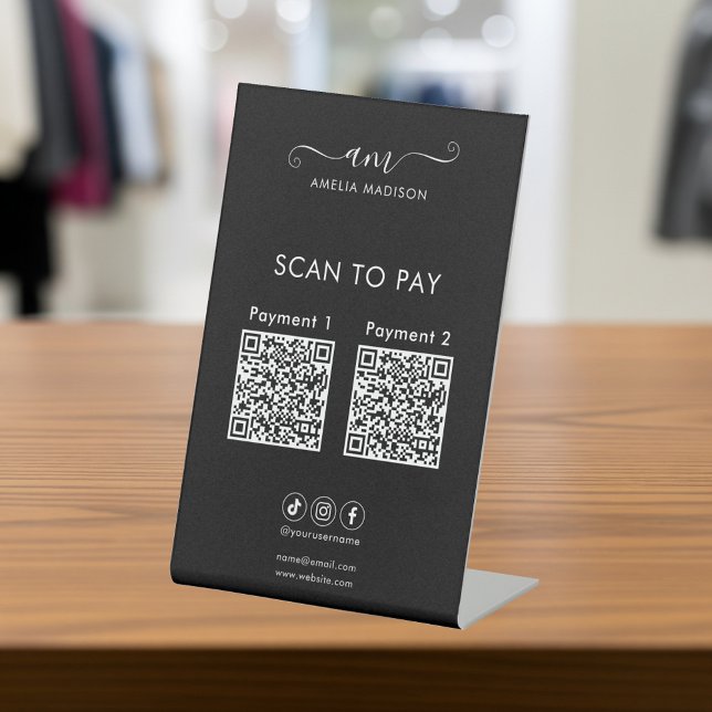Signe De Table Scan To Pay Code QR Entreprise Noir (Créateur téléchargé)