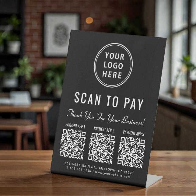 Signe De Table Scan to Pay Multi App QR Code Tabletop (Scan to Pay Multi App QR Code Tabletop Pedestal Sign)