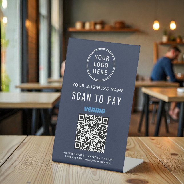 Signe De Table Scan to Pay Venmo QR Code Logo Blue (Scan to Pay Venmo QR Code Logo Blue Pedestal Sign)