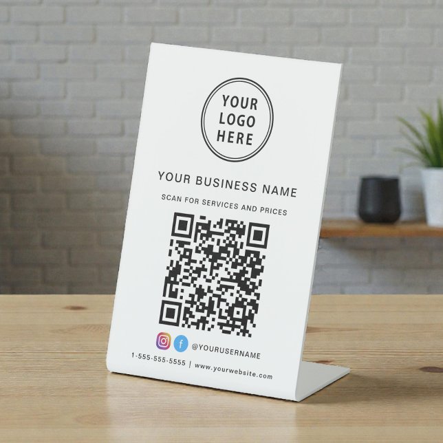 Signe De Table Scanner le code QR du logo de l'entreprise (Business Logo Scan Me QR Code Pedestal Sign)
