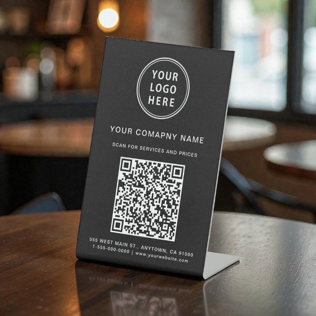 Signe De Table Scanner le logo de l'entreprise Créez votre code Q (Business Logo Scan Me Create Your QR Code Pedestal Sign)