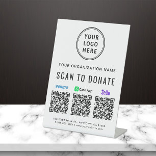 Signe De Table Scanner pour faire un don Venmo Zelle CashApp Code