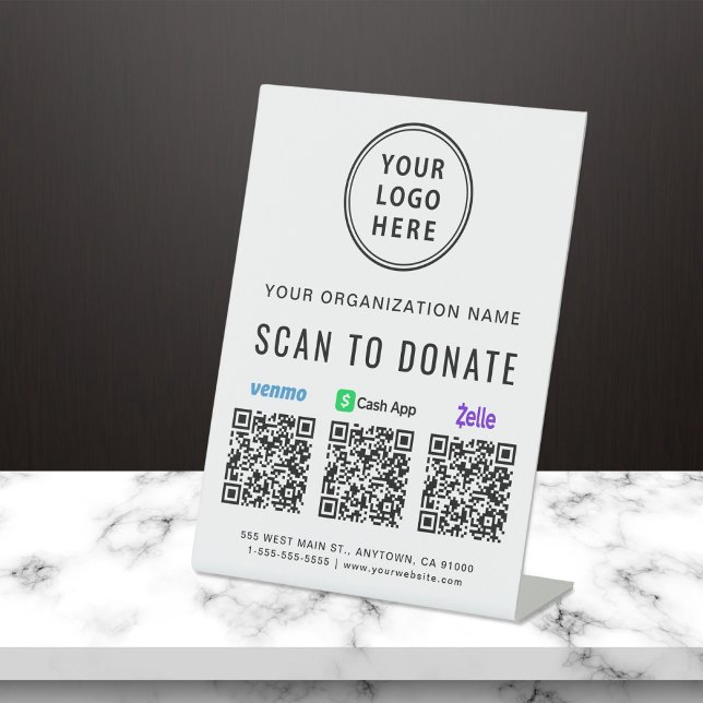 Signe De Table Scanner pour faire un don Venmo Zelle CashApp Code (Our versatile QR Code sign enables you to receive donations anytime, anywhere)