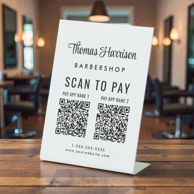 Signe De Table Scanner pour payer 2 codes QR de l'entreprise sur  (Scan to Pay 2 QR Codes Business Tabletop Pedestal Sign)