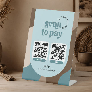 Signe De Table Scanner pour payer 2 codes QR Groovy Rétro Sarcell