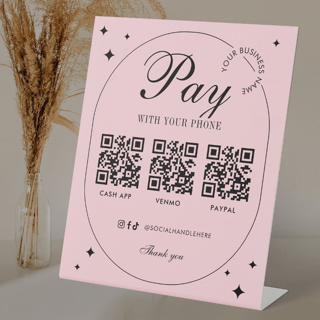 Signe De Table Scanner pour payer 3 codes QR rose féminin pour le (Créateur téléchargé)