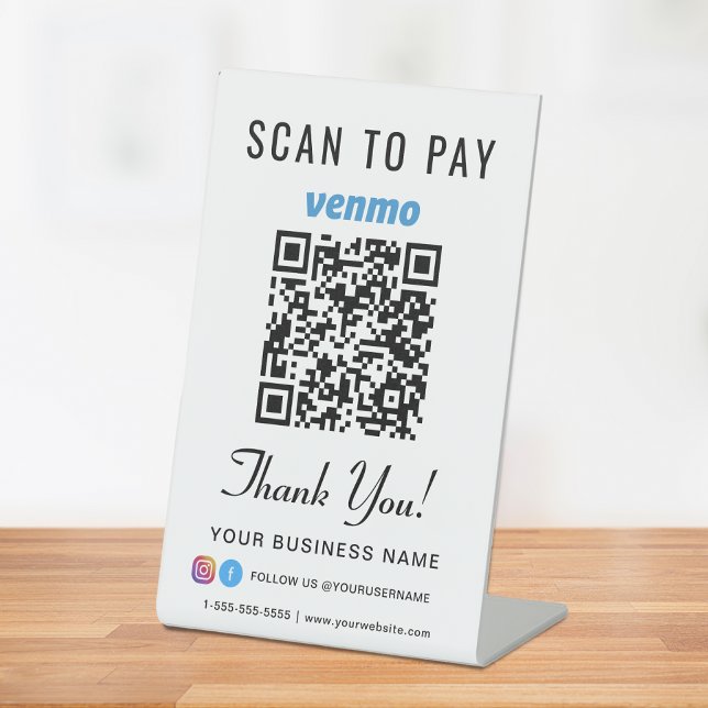 Signe De Table Scanner pour payer le code QR Venmo (A QR code sign to effortlessly connect your customers to your payment platform)